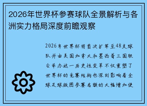 2026年世界杯参赛球队全景解析与各洲实力格局深度前瞻观察